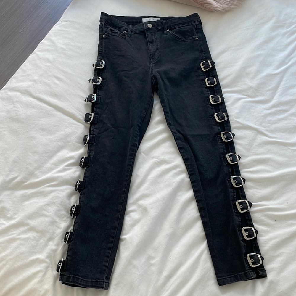 Topshop black with buckles skinny jeans